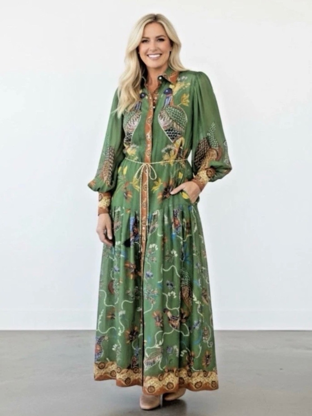 Beulah Style Birdie Maxi Oversize Dress Button Down Drop Waist Pleated Small